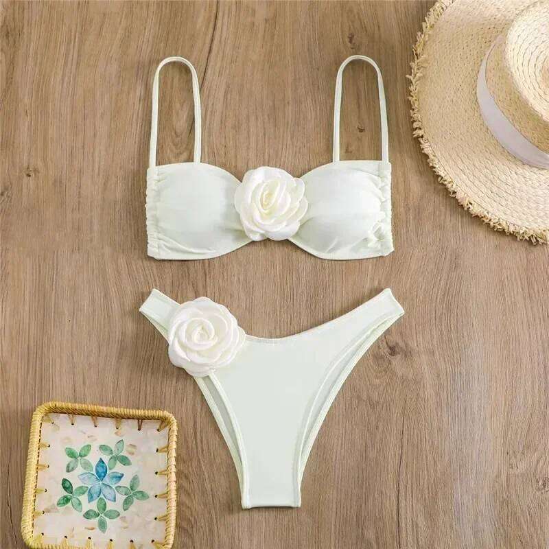Sexy Flower Bandeau Swimwear Thong Bikini 2026 Women Lace-up Swimsuits Swimming Bathing Suit Brazilian Bikinis Set Mujer Biquini 26H0313