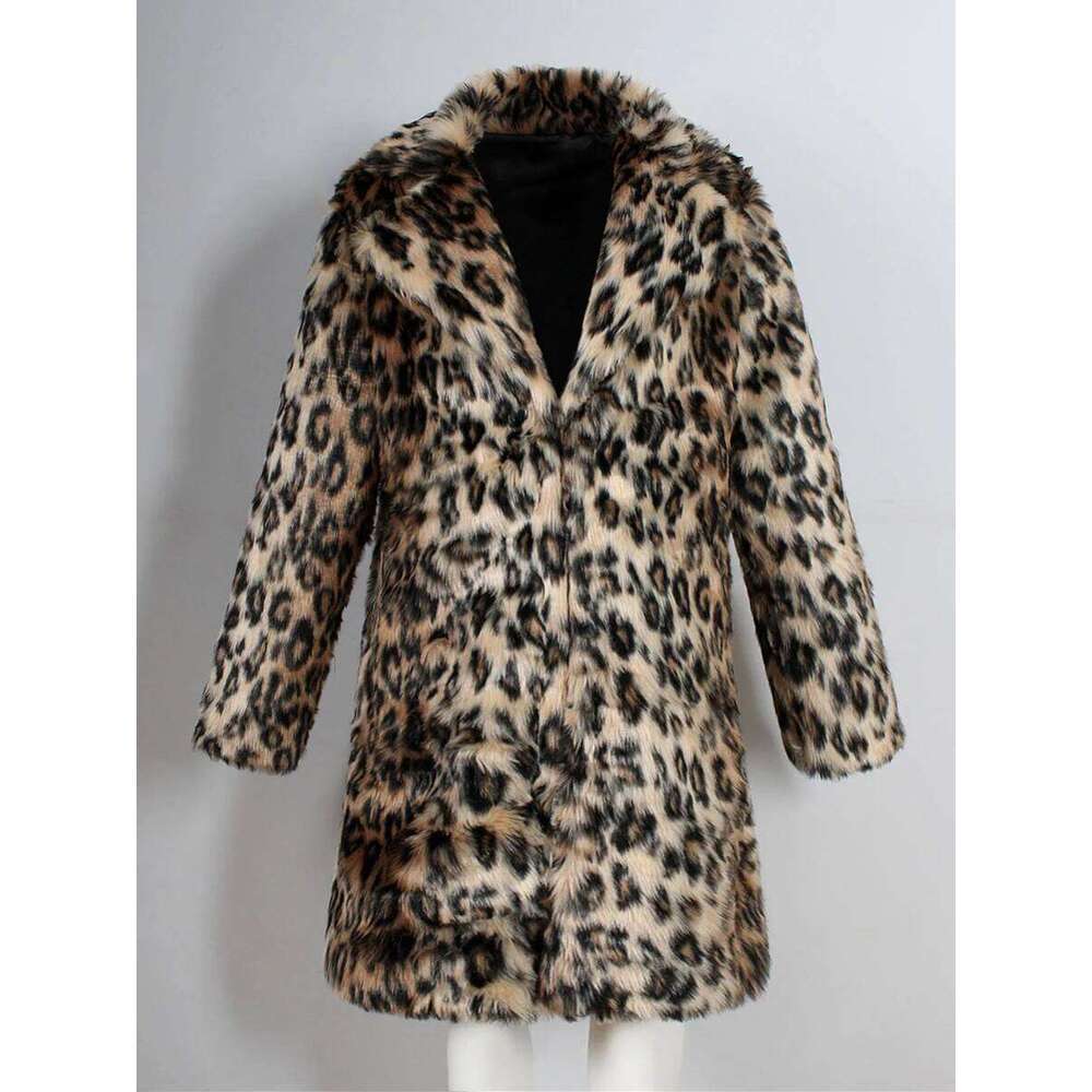 2022 Autumn Winter Large Lapel Long Faux Fur Jacket Men's Overcoat Mens Clothing Leopard Thick Coat Z260313