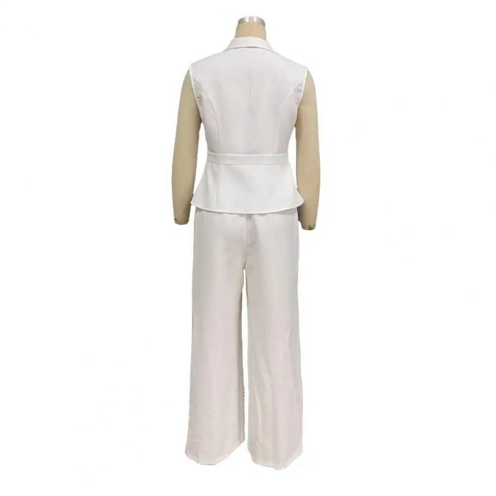 Comfortable Spring Suit Womens 2 Piece Suit Set Sleeveless Blazer Vest Wide Leg Pants Outfit Casual Office Workwear Dressy M260313