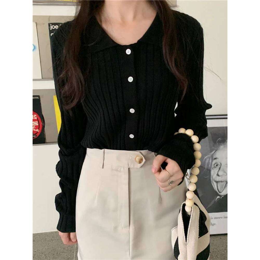 AOSSVIAO Autumn Winter Lapel 2025 Single-breasted Knitted Cardigan Women Retro Slim Fit Soft Sweater Fashion Tops Z260313