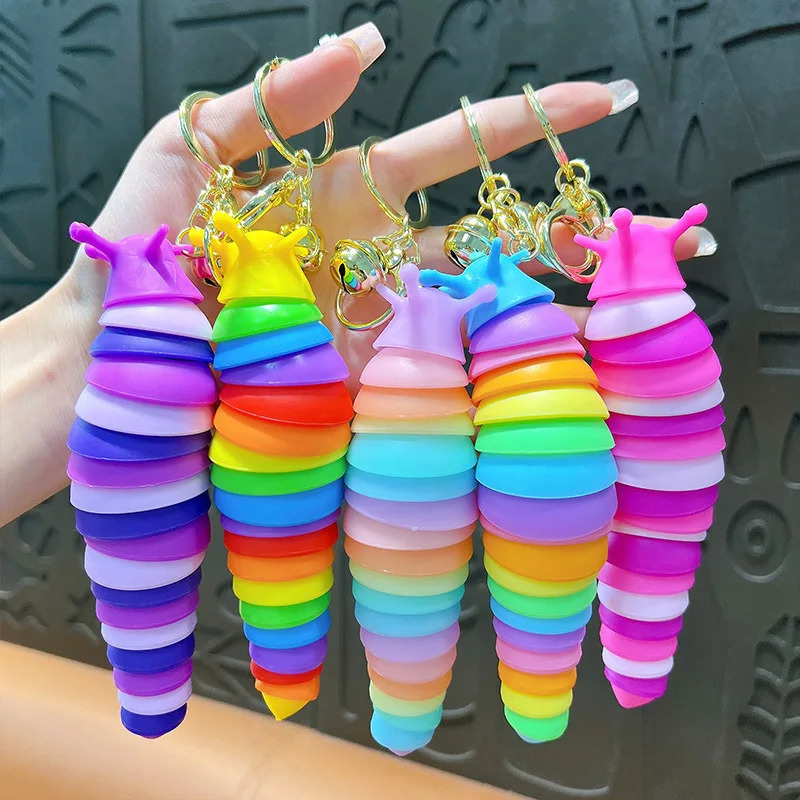 Cute Fidget Slug Keychain Toys 3D Articulated Stretch Sensory Stress Relief Flexible Keyring Bag Phone Pendent Charm 260311