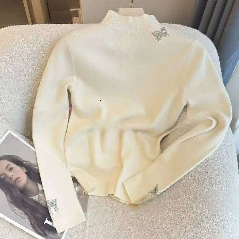 Half Turtleneck Bottoming Women's Sweater Autumn and Winter Fashionable Pullover Butterfly Print Top Z260313