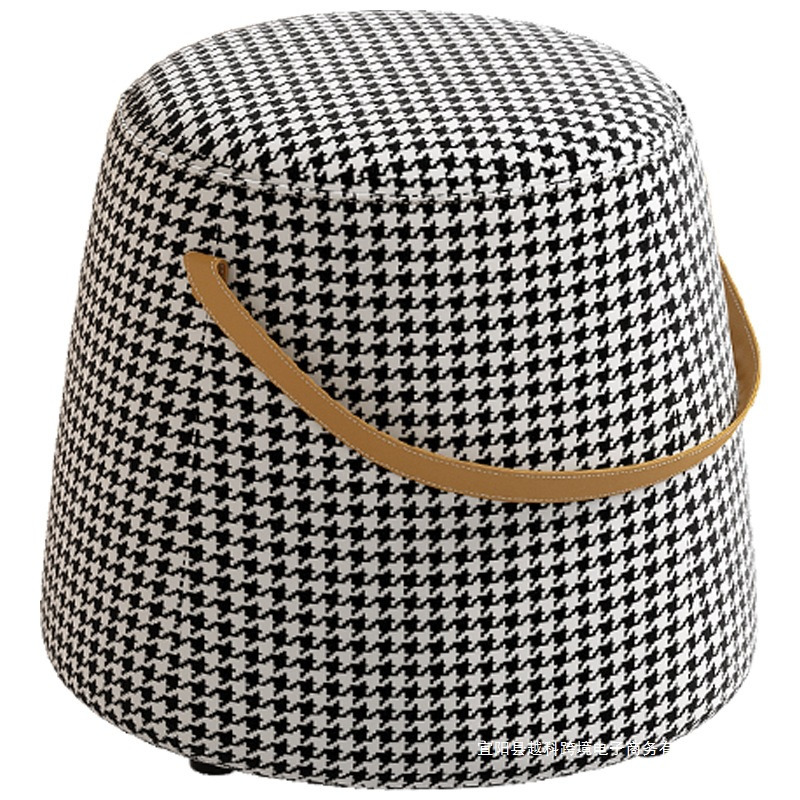 Small Houndstooth Stool Handheld Bucket Stool Home & Living Room Sofa Footstool Minimalist Shoe Bench Solid Wood Furniture