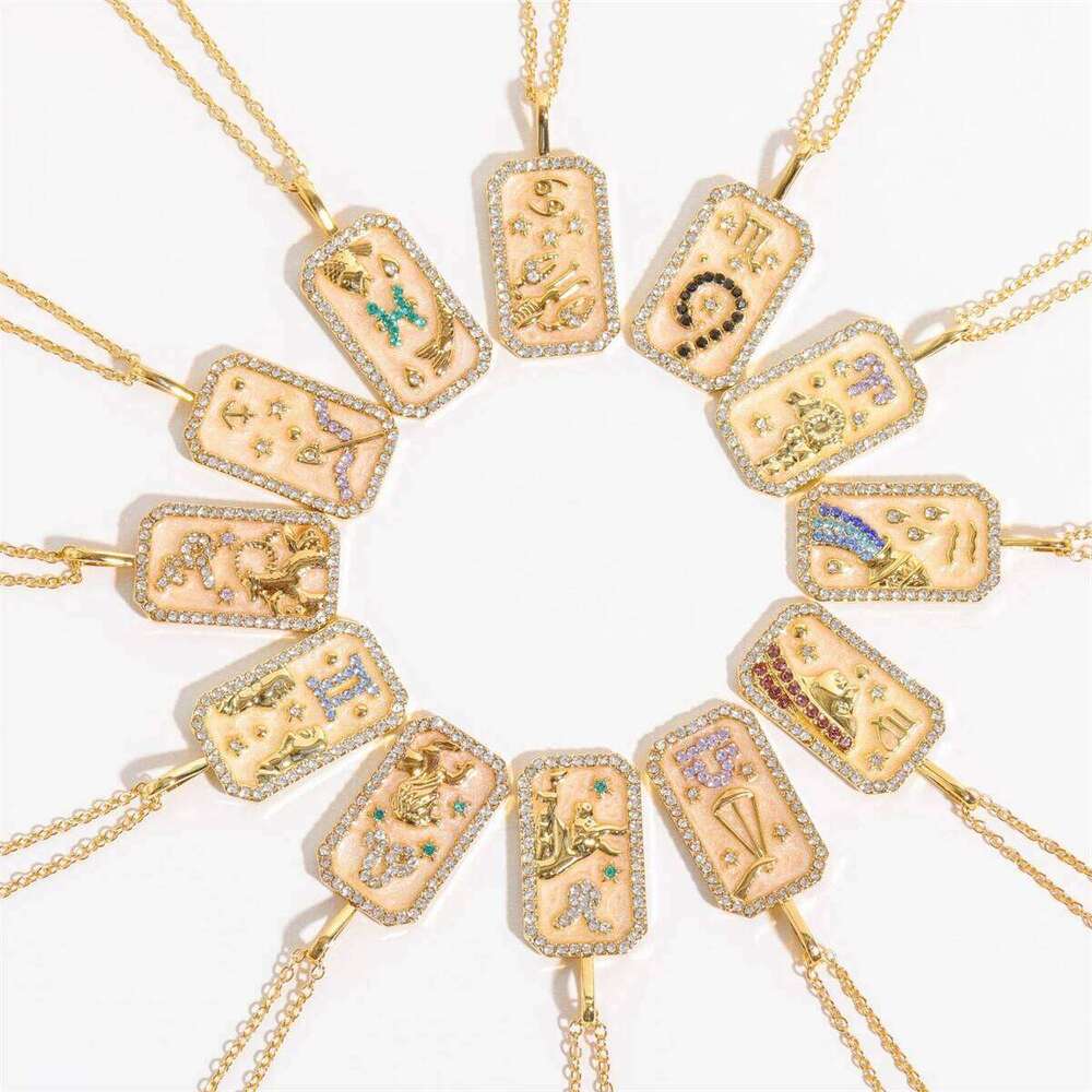 Twelve Constellation Pendant Necklace with Zircon, Gold Plated Clavicle Chain, Retro Jewelry Gift for Women H260312