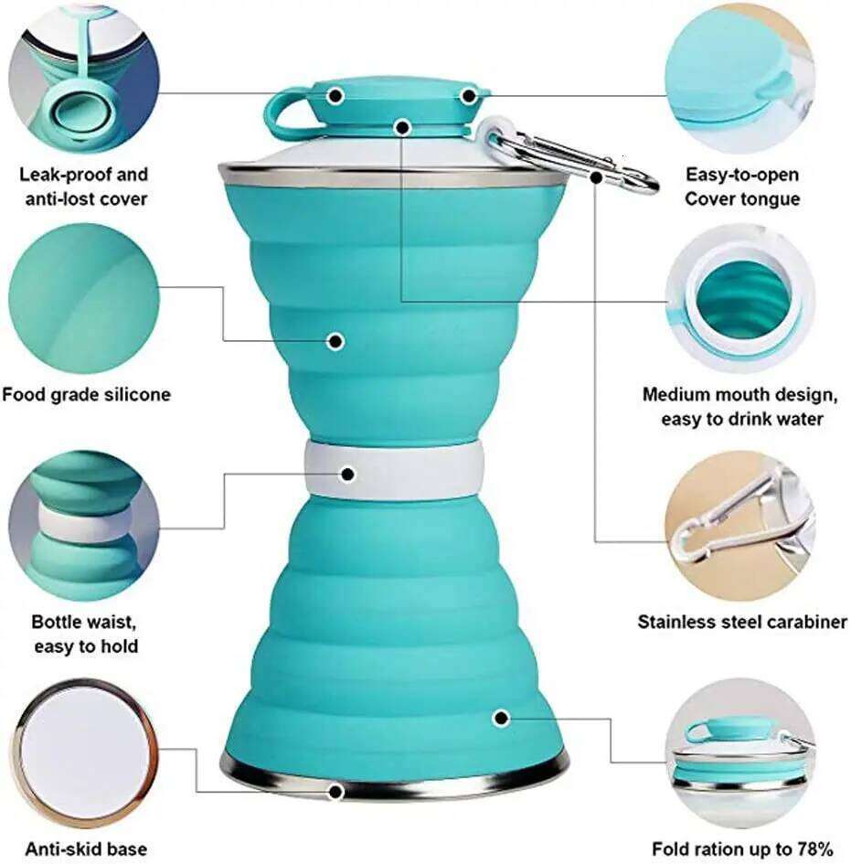 500ML Silicone Bottle Cup Foldable Leak Proof Portable Sports Water Bottles For Outdoor Travel Gym Hiking Reuseable Z260313