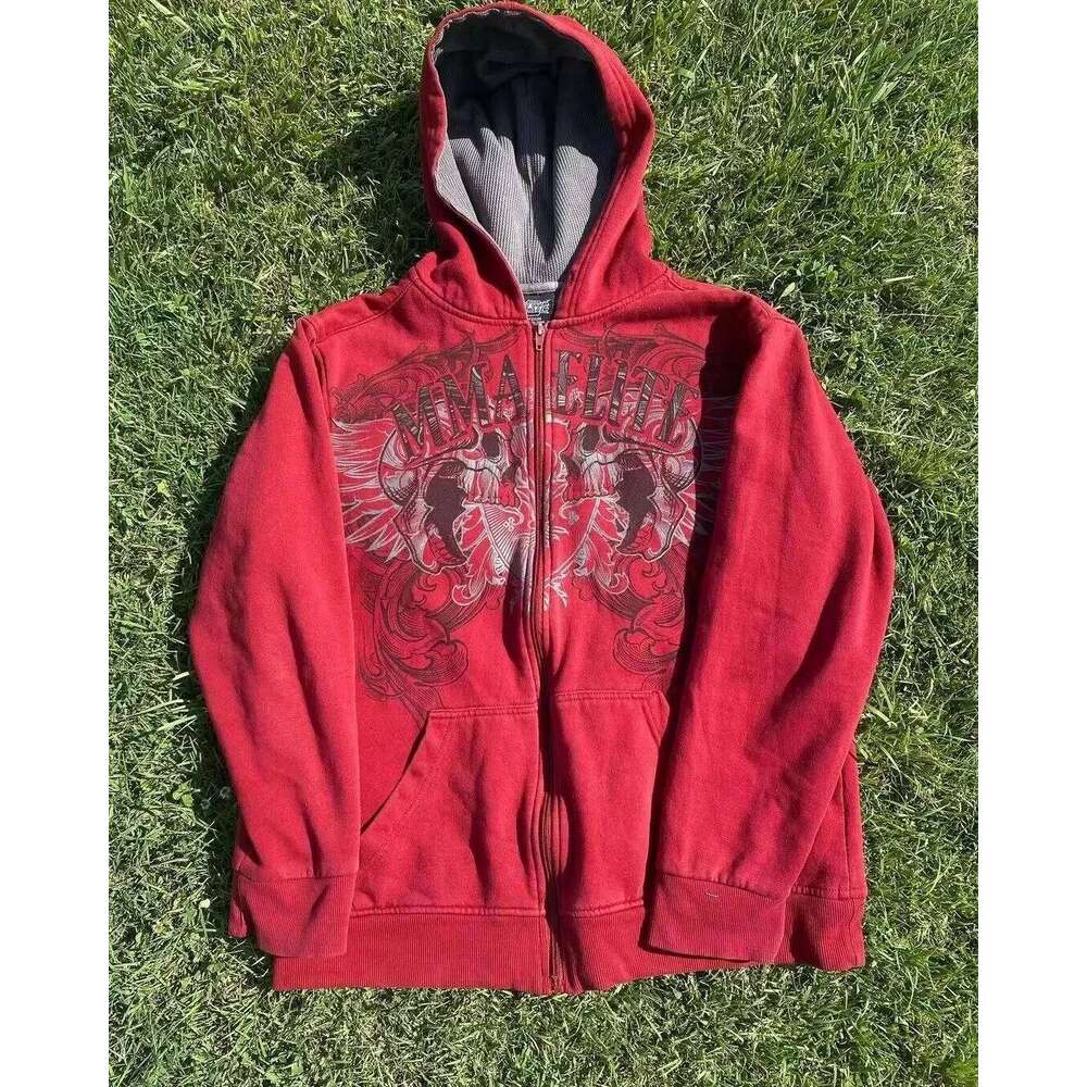 2000s New Cotton Couple Zipper Hoodies Vintage Elite Full Zip Hoodie Sweatshirt Size Skull Snake Red Y2K Sweatshirts 26Y0313