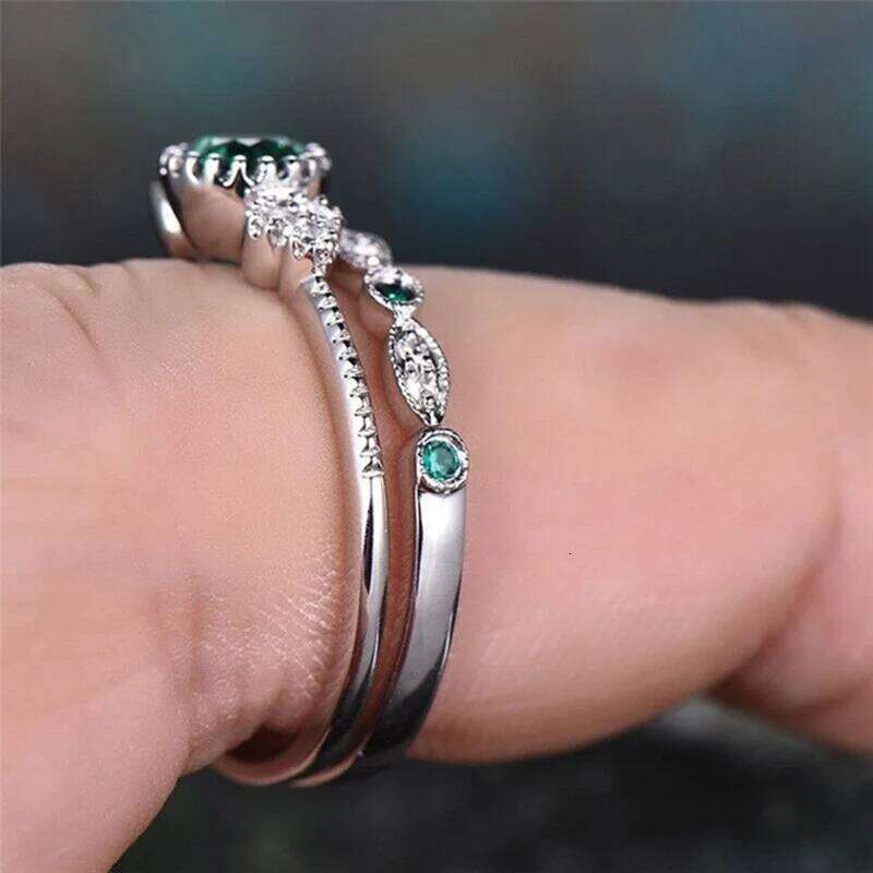 925 Sterling Silver Ring Set with Emerald Zircon Crystals for Women Engagement Wedding Glamour Jewelry Gifts H260312