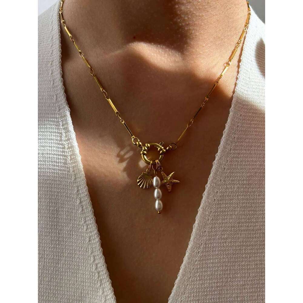 Peri'sbox Jewelry Trends 2025 Imitation Pearl Sea Star Shell Stainless Steel Women's Pendant Choker Necklaces beach Accessories H260312