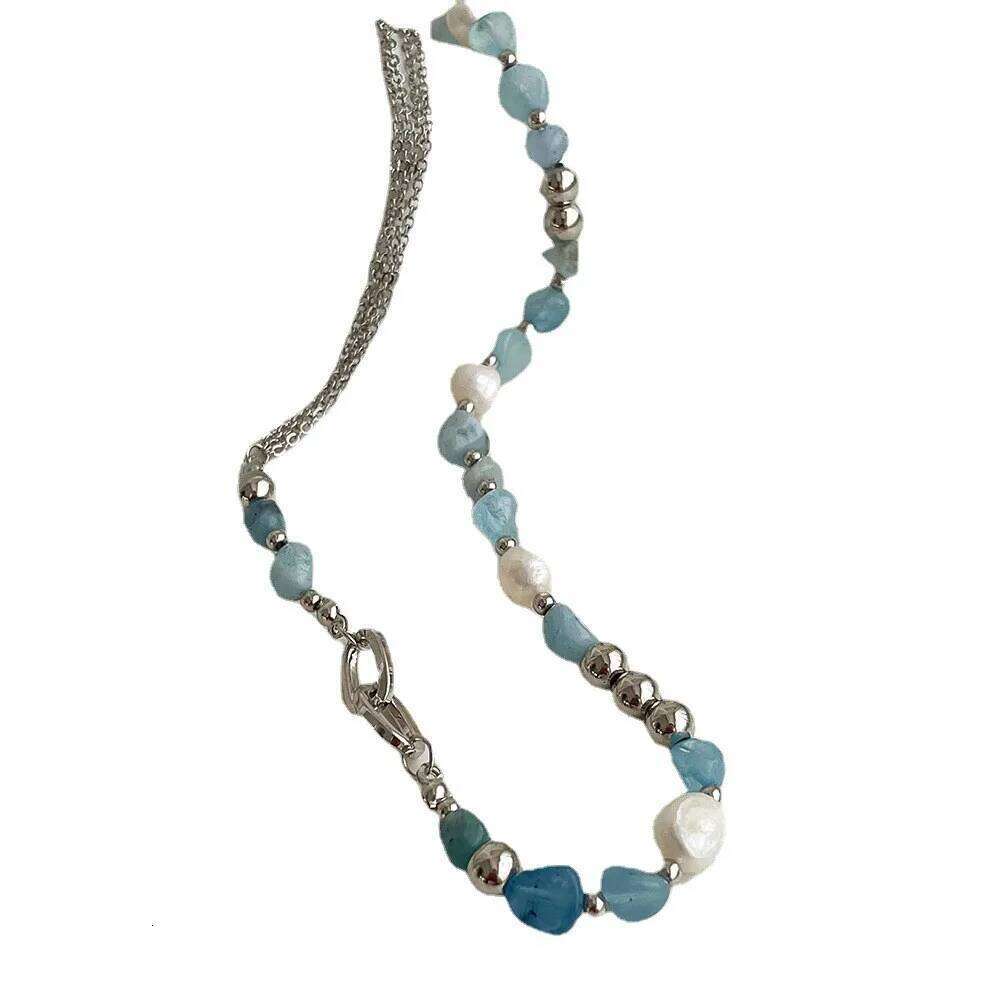 kshmir Natural stone blue crystal necklace baroque natural freshwater pearl niche design feeling fresh clavicle chain women H260312