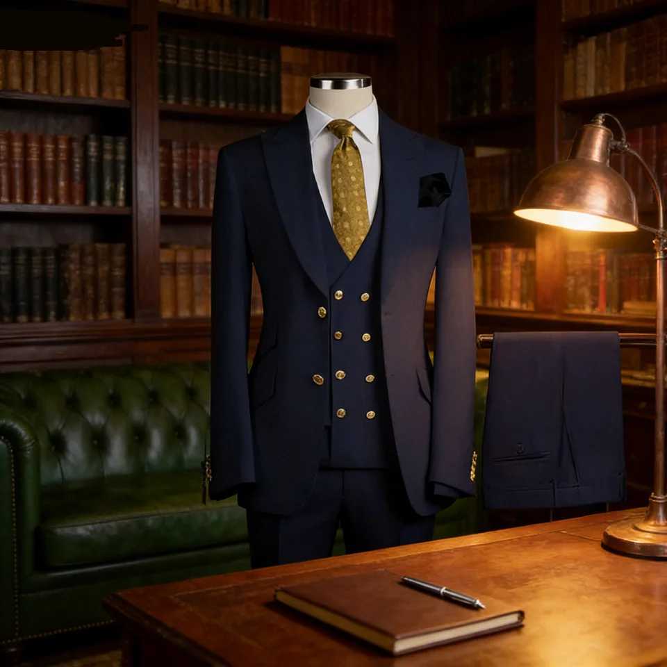 Mens Slim Fit Prom Tuxedo 3-Piece Set with Peak Lapel Blazer Vest Pants - Wedding Groom Business Formal Party Costume Homme M260313