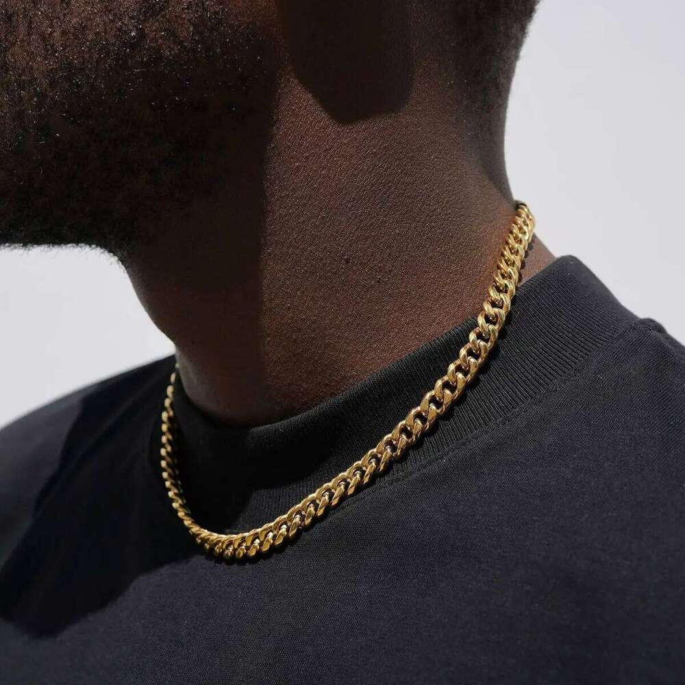 Basic Cuban Necklace for Men Women,Stainless Steel Curb Link Chain Collar,3/5/7/9/11mm Width Black Gold Retro Color Choker H260312