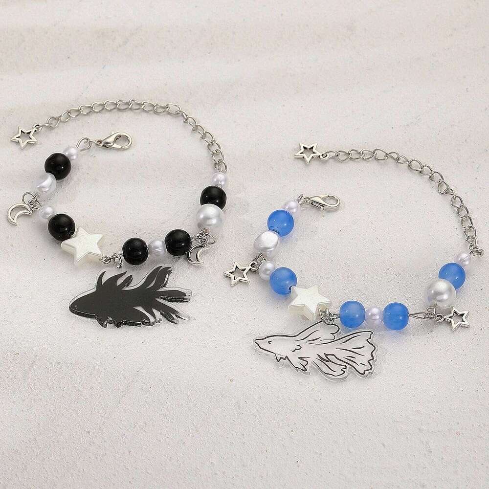 Crystal Star Pentagram Imitation Pearl for Women Girl Vintage Aesthetic Charm Bead Fish Chain Bracelet Jewelry Gift Z260313