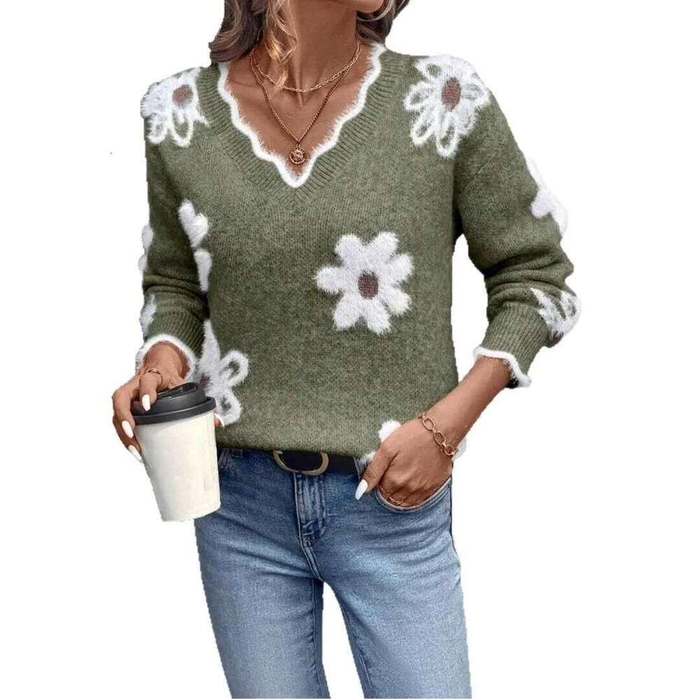 Women Invierno Herbst Mode New Autumn Sweaters V-neck Jacquard Long-sleeved Versatile Knitted Pullover Sweater Maglione Da Donna Z260313