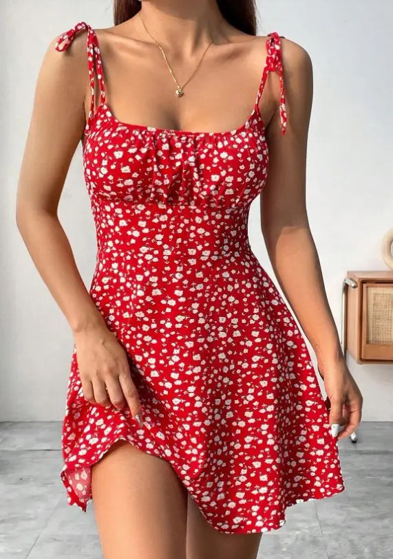 Women Summer Floral Spaghetti Strap Sexy DressesMini DressBeach DressWoman ClothingShort DressesClothesSundress 260313