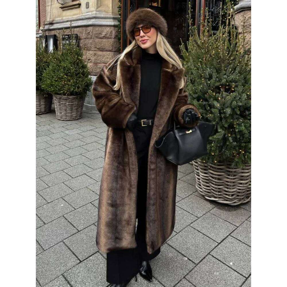Luxury Faux Fur Long Coat Women 2025 Fashion Winter Plush Warm Jackets Full Sleeve Loose Fit Elegant High Street Overcoats Z260313