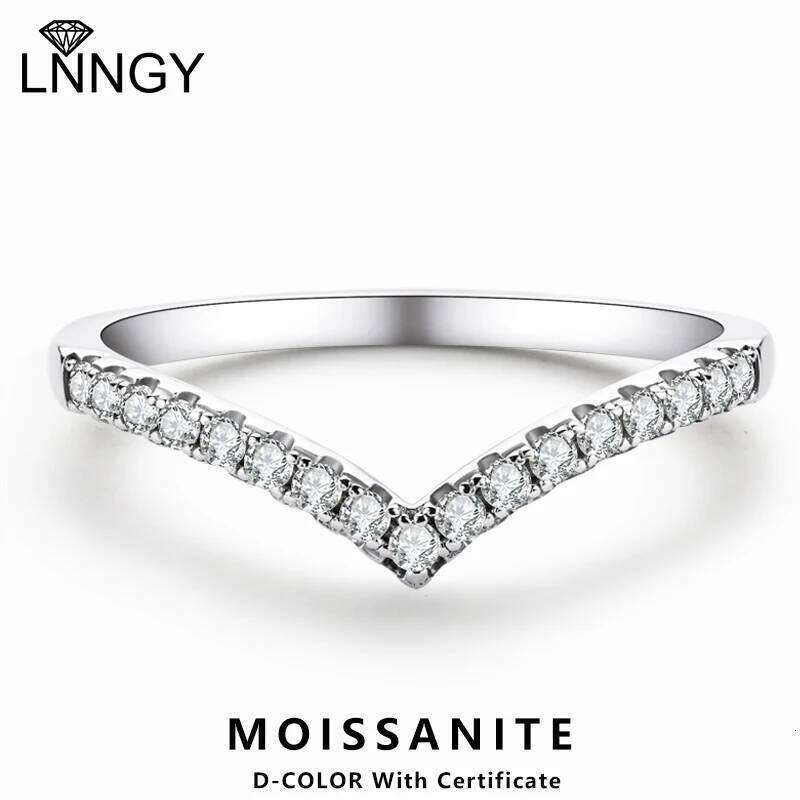 Lnngy Certified 1.5mm Moissanite V-Shaped Ring Anillo Plata 925 Sterling Silver Stackable Rings for Women 2026 Trend Jewelry H260312