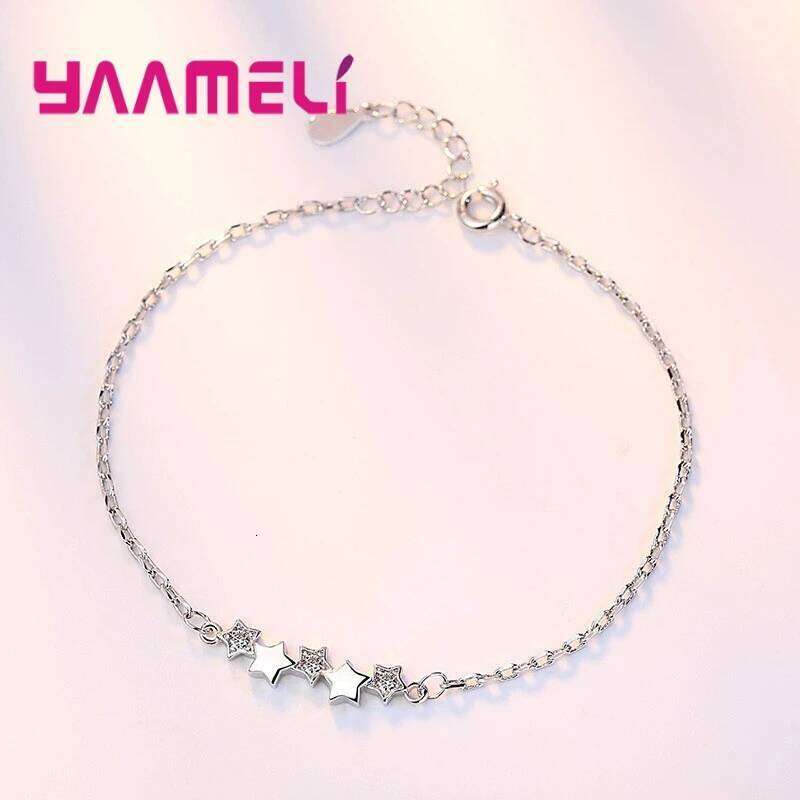 High Quality 925 Sterling Silver Color Bracelet Austrian Crystal Stars Charms Women Girls Bangles Jewelry Christmas Gifts Z260313