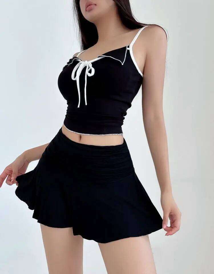Spicy girl's low rise short with safety pants hanging pleated A-line skirt 2025 women's spring and summer new style Z260314