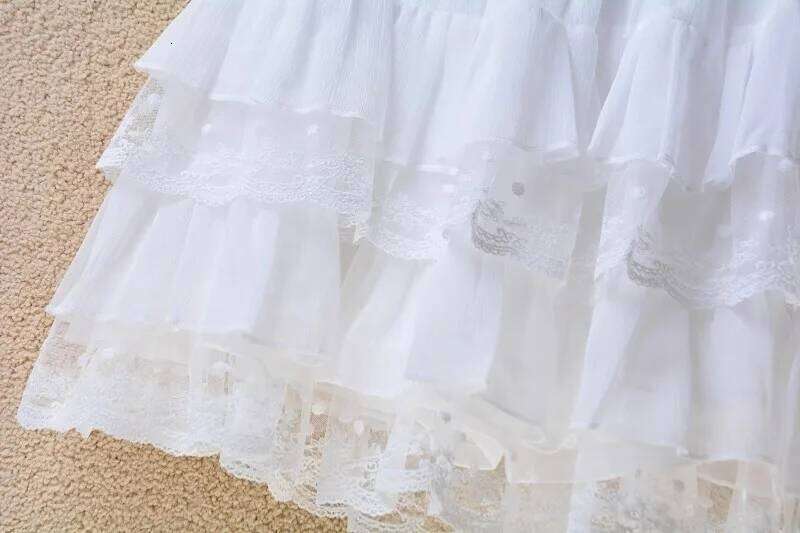 Short white lace cake female summer high waist thin a line princess puffy skirt Z260314