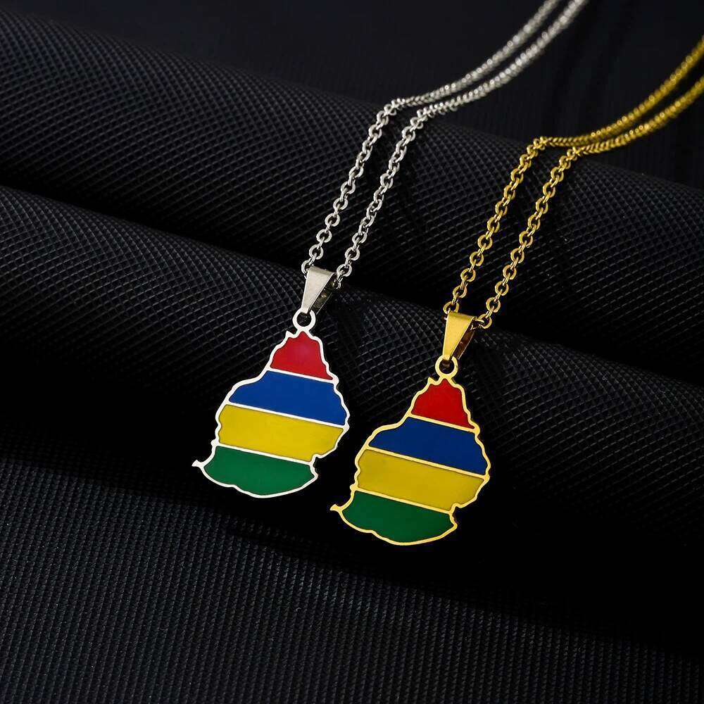 Mauritius Map Flag Pendant Necklace Stainless Steel For Women Men Golden Color Charm Fashion Party Mauritian Jewelry H260312