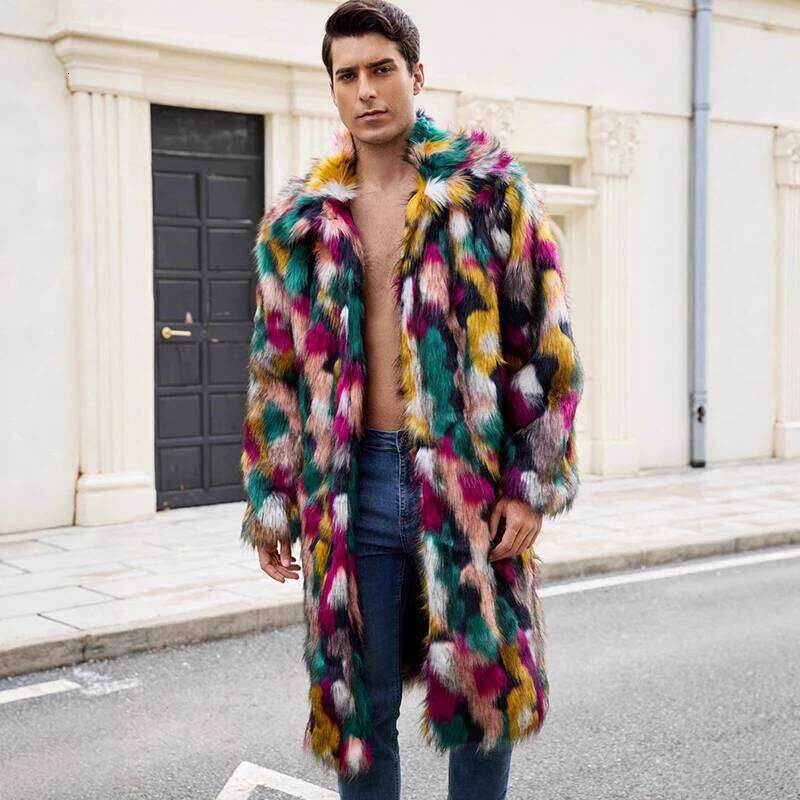 PFHQ Niche Men's Faux Fur Jacket Autumn Winter New Colorful Warm Coat Long Sleeve Cardigan Lapel Fashion Clothing 21P1294 Z260313