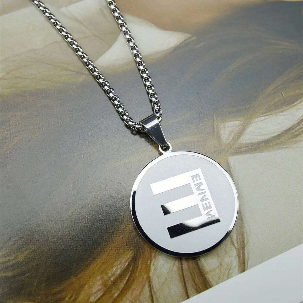 Eminem Titanium Steel Hip Hop Necklace Matte Relief Pendant Sweater Chain Jewelry Gift For Him H260312