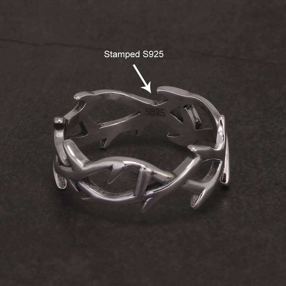 925 Sterling Silver Gothic Thorn Couple Rings for Women Men Punk Retro Cool Spiky Finger Ring Adjustable Hip-hop Y2k Jewelry H260312