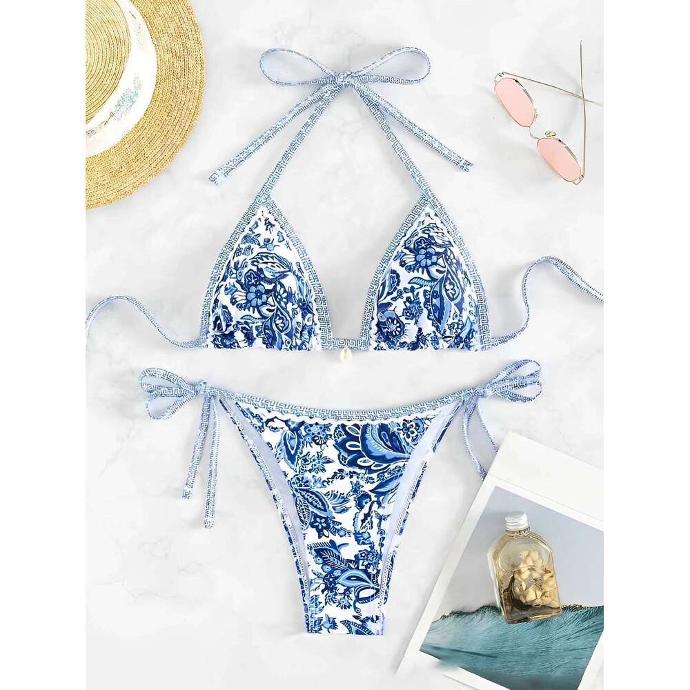 2025 Halter String Triangle Two Piece Bikini Women Swimwear Female Swimsuit Bathers Bathing Swimming Suit Beachwear Summer Y260303