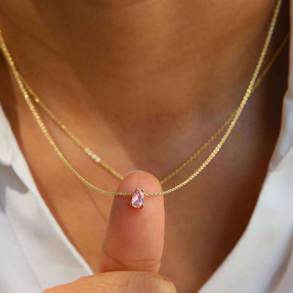 Hot Sale Shiny Crystal Necklace Stainless Steel Teardrop Zirconia Pendant Women's Birthstone Collarbone Chain Wholesale H260312