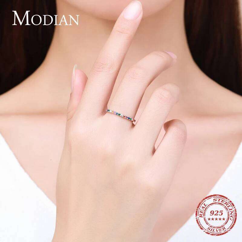 Modian Rainbow CZ Finger Rings for Women Stackable Slim 4 Color Wedding Engagement Band 925 Sterling Silver Fine Jewelry 2021 H260312