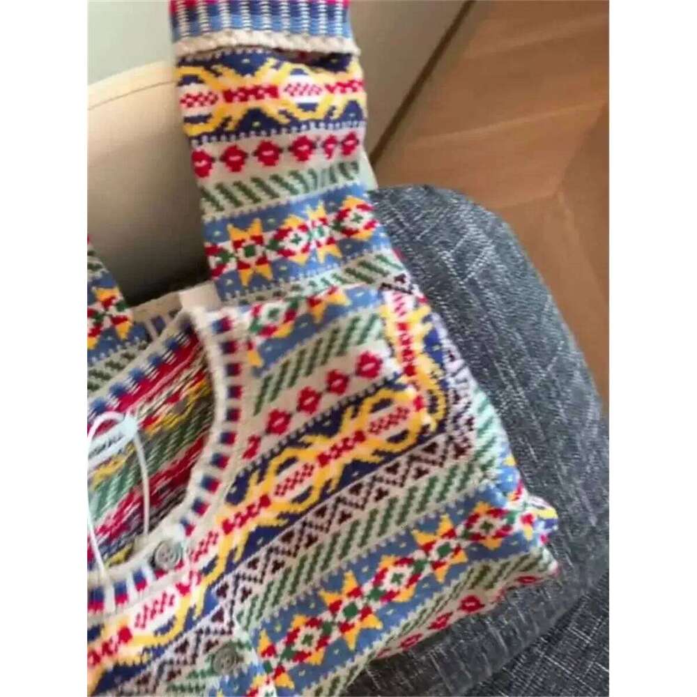 Korean ethnic style colorful floral sweater women's autumn and winter new knitted paired with casual top cardigan Z260313