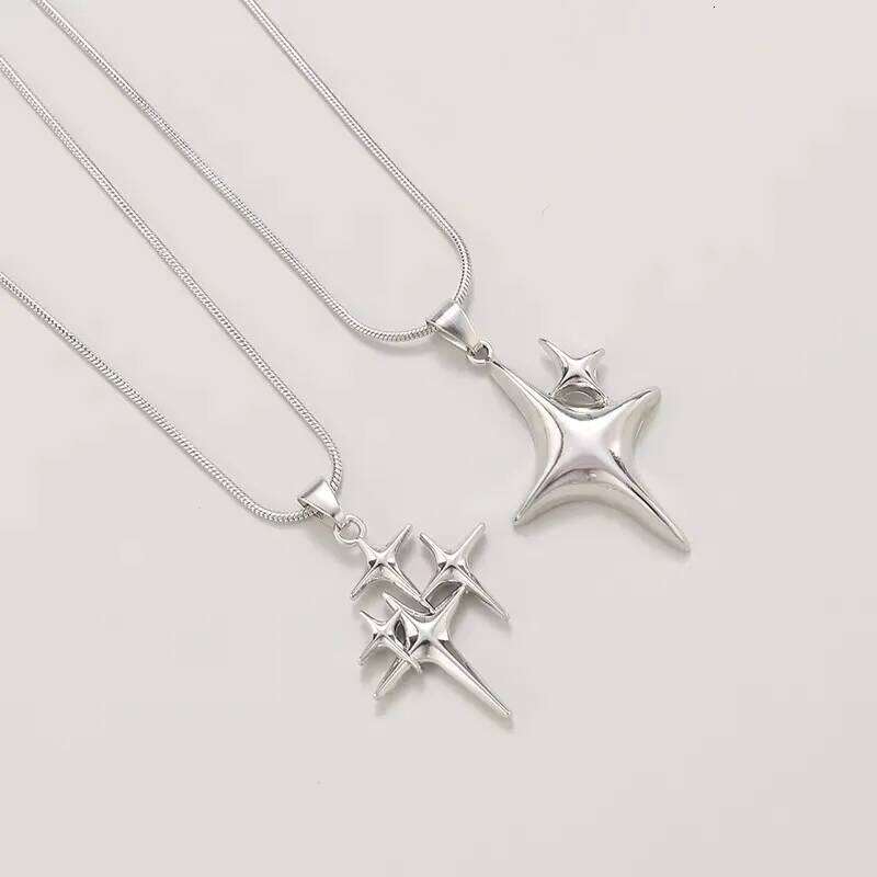 Y2K Simple Choker Pointed Star Adjustable Crucifix Pendant Silver Color Fashion Necklace Jewelry H260312
