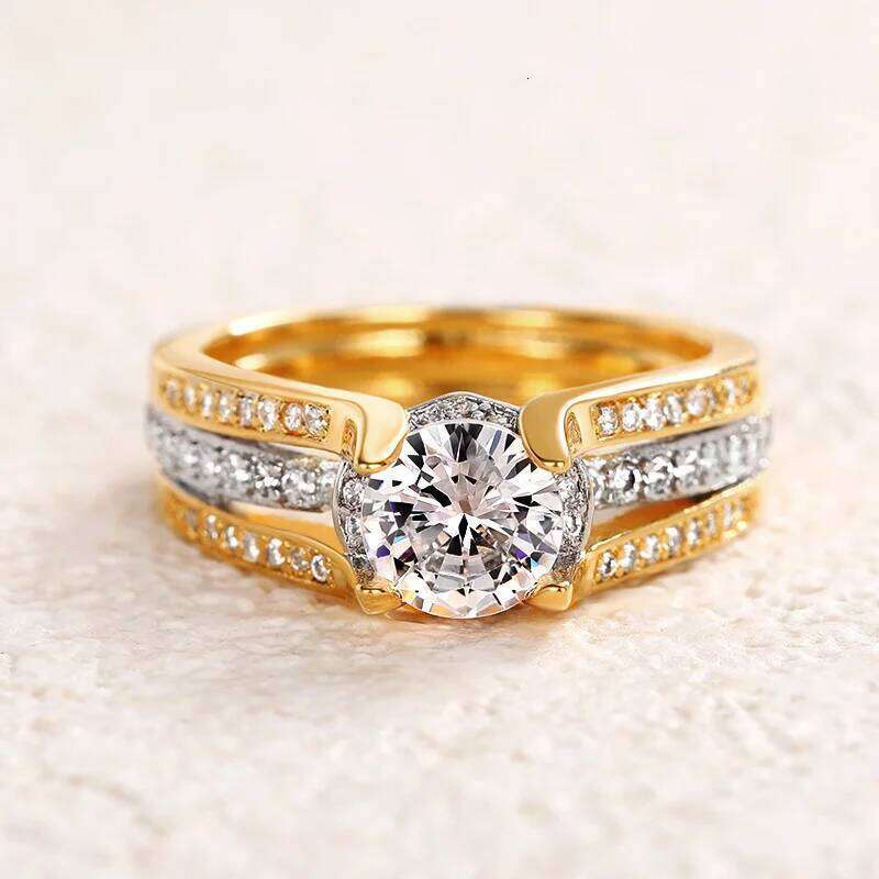 Huitan Lady Sparkling Finger Ring Wedding Ceremony Fashion Gold Color Jewelry for Engagement Party Bridal Accessories H260312