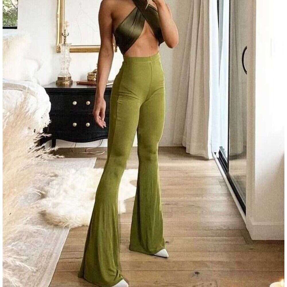 Fantoye Spring High Waist Flare Stretch Pants For Women Fashion Green Slim Long Trouser Streetwear Casual Solid Woman 211115 Z260314