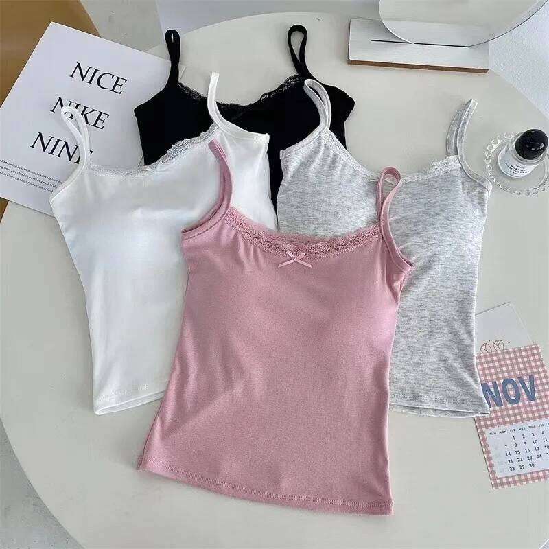 1pcs Girls Cute Padded Tank Women Lace Casual Strap Top Vest Female Camisole With Removable Built In Bra Clothing