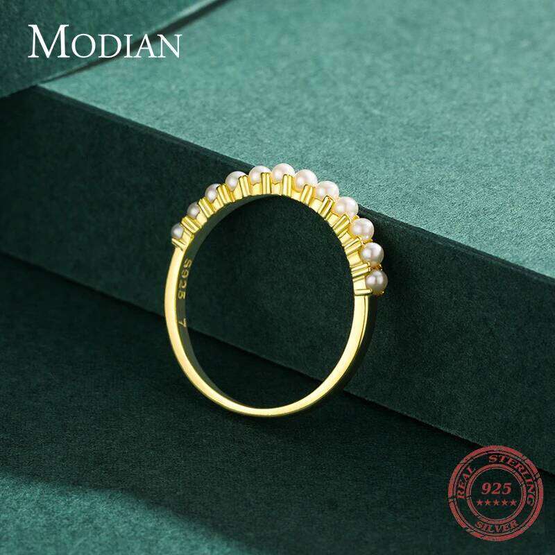 MODIAN 925 Sterling Silver Elegant Small Round Pearl Finger Rings For Women Gold Color Fashion Fine Jewelry Anniversary Gift H260312