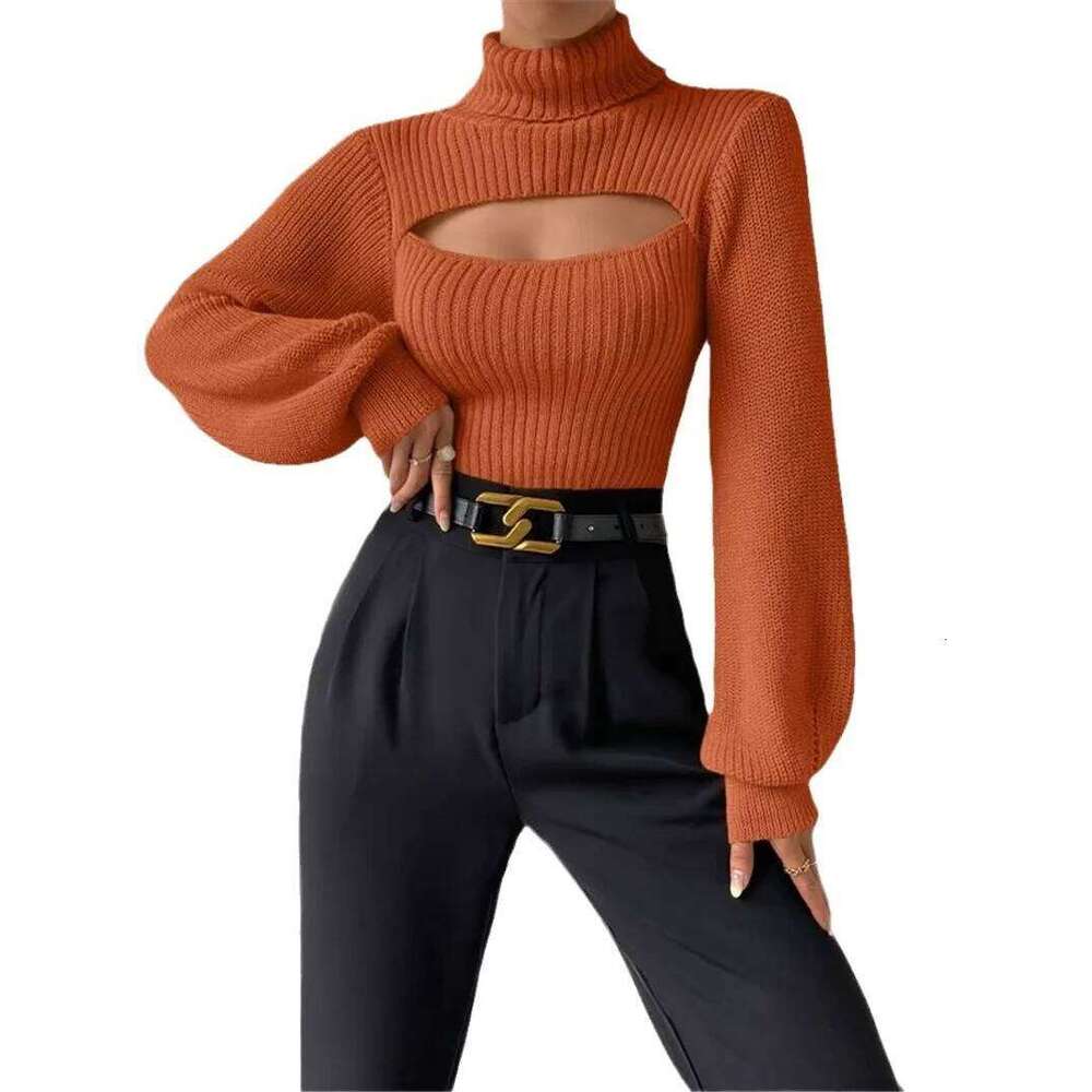 Autumn and Winter Sexy Loose Versatile High Neck Hollow Breast Leakage Sweater Women Z260313