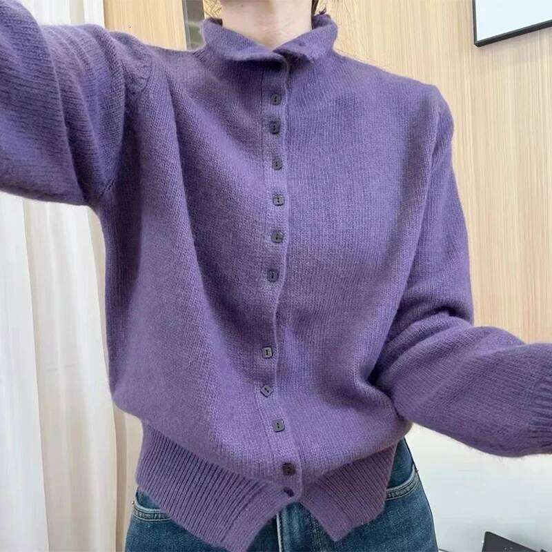 New Soft Comfortable Stand-Up Collar Sweater Cardigan Women Simple Single Breasted Cardigans Coat Autumn Solid Knitted Outerwear Z260314