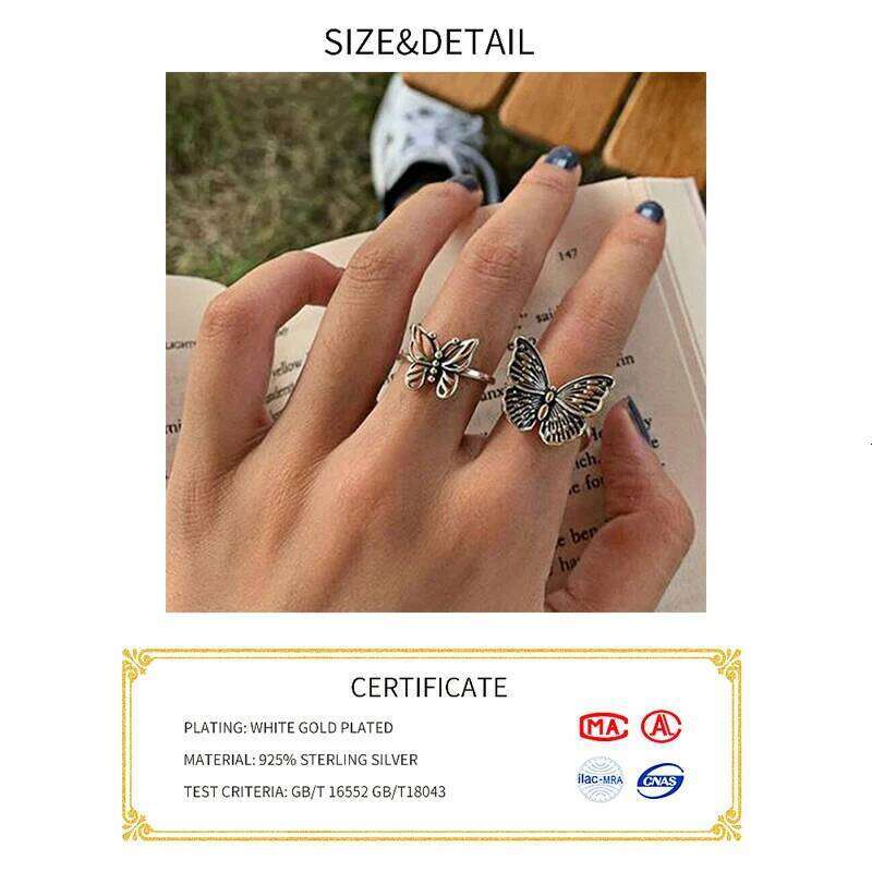 925 Sterling Silver Butterfly Rings for Women New Fashion Vintage Punk Fine Jewelry Birthday Party Accessories Gifts H260312