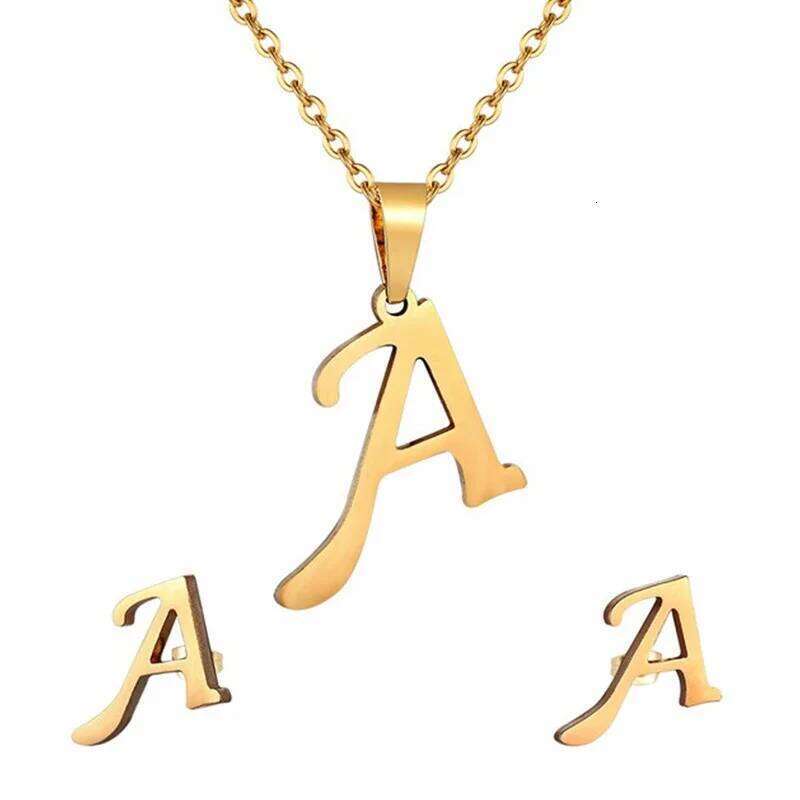 Fashion Stainless Steel A-Z Alphabet Initial 26 English Letter Earrings Necklace For Women Set Personalize Jewelry Gift H260312