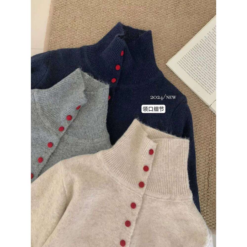 Cardigans Casual High Neck Knit Loose Single Solid Breasted Coats Lazy Style Outerwear For Women In Autumn Winter Z260313