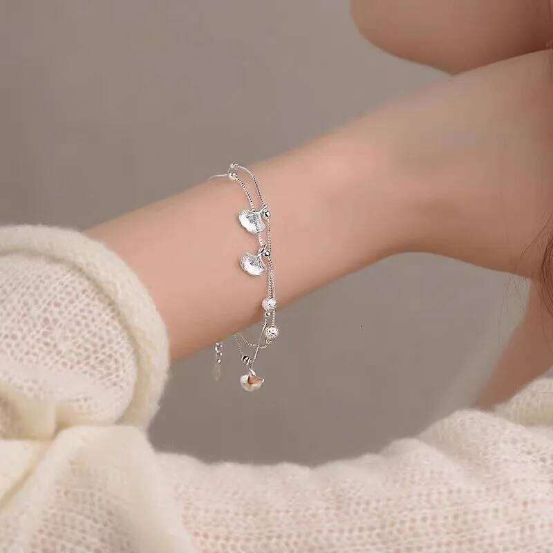 Luxury 925 Sterling Silver Leaf Bracelets For Women Girls Vintage Korean Double Layer Beaded Bracelet Party Fine Jewelry Gifts Z260313