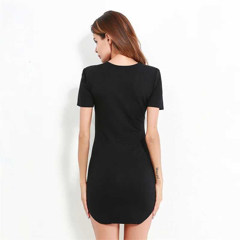 Summer Women Short Sleeve Dresses Ladies Solid Color O-Neck Bodycon Stretch Slim Mini Dress Vestidos QT035T260316