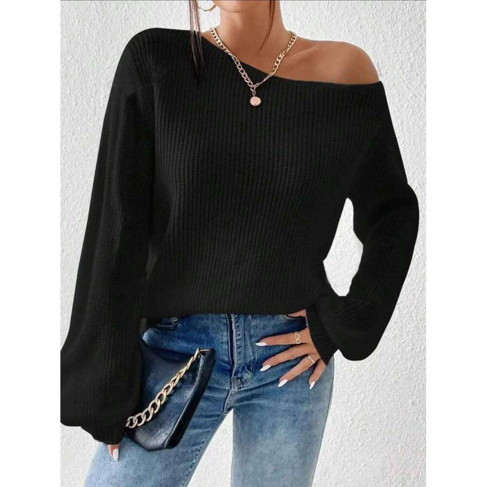 Personality Off-the-shoulder Knit Pullover Sweater, Women's New Solid Color Loose Casual Knitted Sweater for Autumn and Winter Z260314
