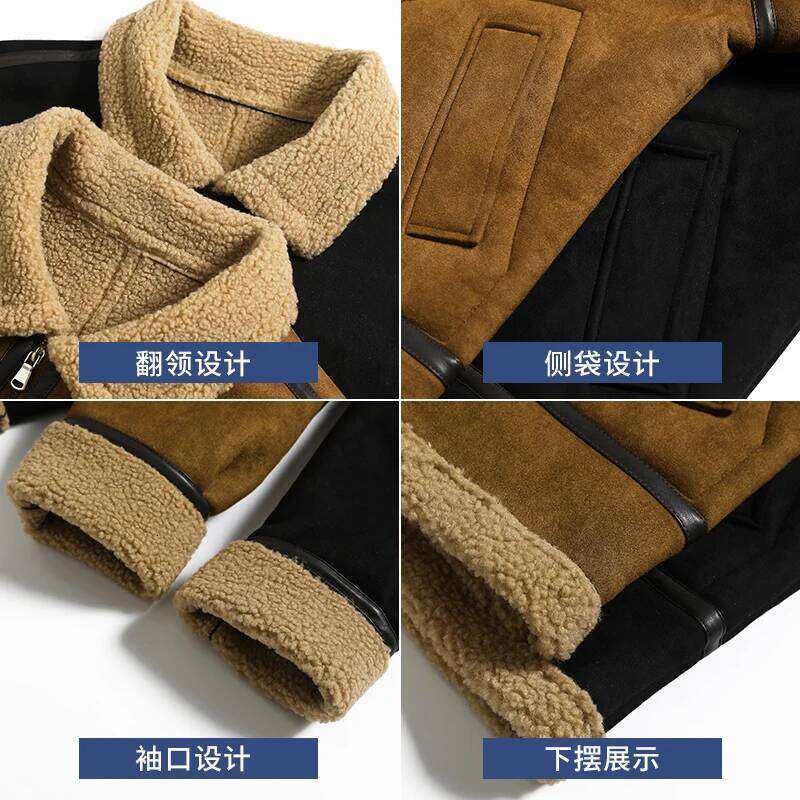 American Retro Fur One Piece Coat Men's Winter Thickened and Air Force Pilot Lamb Fleece Leather Jacket Z260313