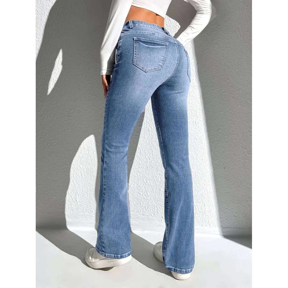 For Woman Y2k Jeans Blue Straight Stretch Trousers High Waist Vintage Denim Pants Fashion Trendy Elastic Comfort Fit Z260313