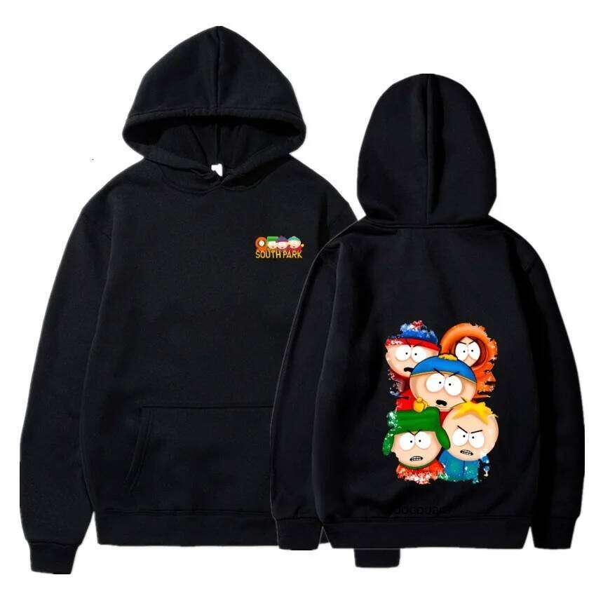 South Park Anime Pattern Fashion Warm Coat Men's Autumn and Winter Season Street Black Long Sleeve Hoodie Z260315