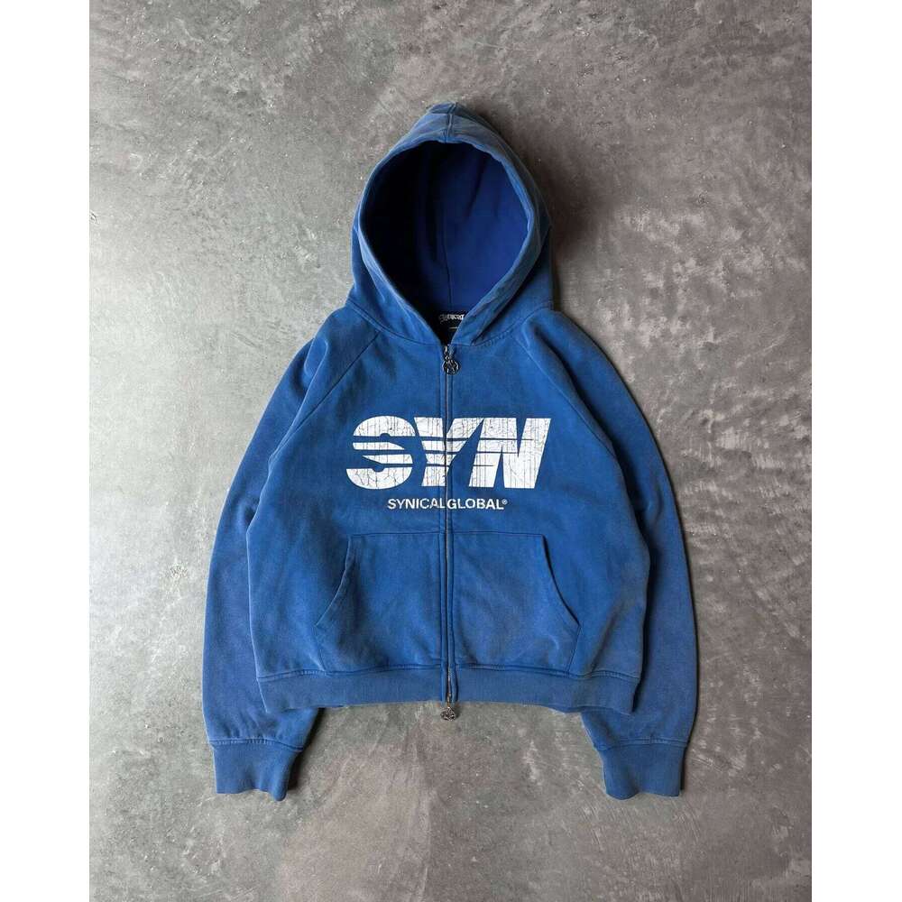 Y2K retro zipper hooded American sweatshirt Gothic letter print hoodie brand trendy men's casual jacket 2024 new product Z260315