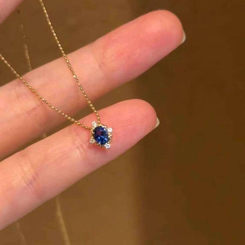 ANENJERY Blue Red Zircon Pendant Necklace For Women Clavicle chain Wedding Lady Jewelry Gifts Wholesale H260312