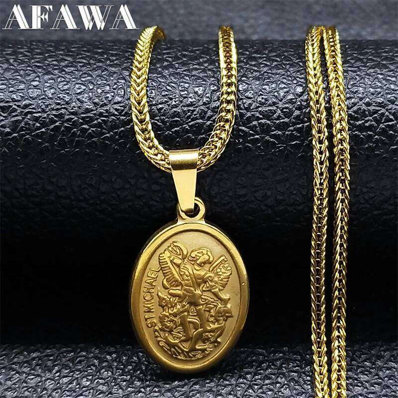 St.Michael Archangel Metal Necklace Stainless Steel Protect Me Saint Angel Necklaces Orhodox Amulet Christian Jewelry collar H260312